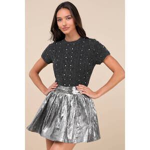 Lulus Celebrated Shine Silver Metallic Mini Skirt - Size M